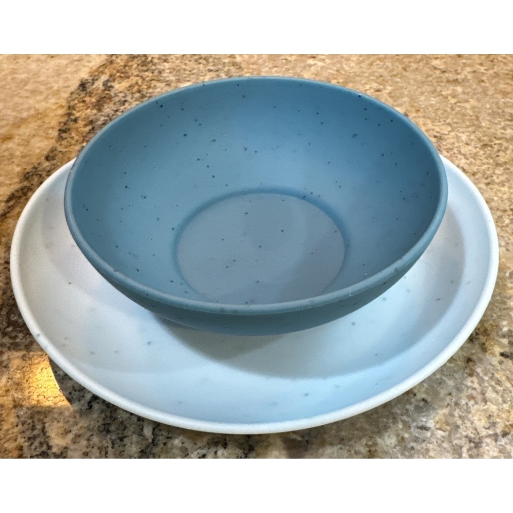 Little Tikes‎ VTG Light Blue Plate and Dark Blue Bowl Speckled